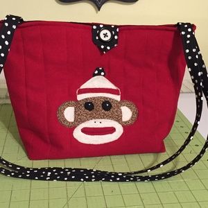 Sock Monkey quilted purse bag Handmade OOAK